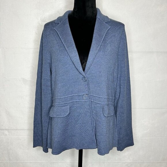 Talbots Womens Sweater Blazer Size L 100% Pure Merino Wool Blue - Picture 1 of 11
